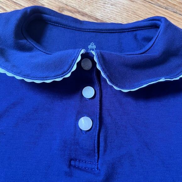 Classic Prep Girl's Pima Cotton Button Collared Navy Polo - 10 - Picture 2 of 6